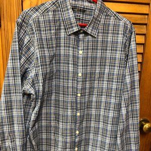 Men's Van Heusen Studio L/S Button Front Blue Plaid XL Slim Fit Shirt